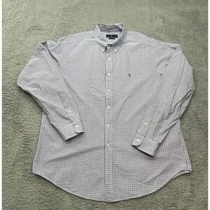 Polo Ralph Lauren Oxford Cloth Shirt Mens 2XL Flesh Pony Blue Tattersall Check‎